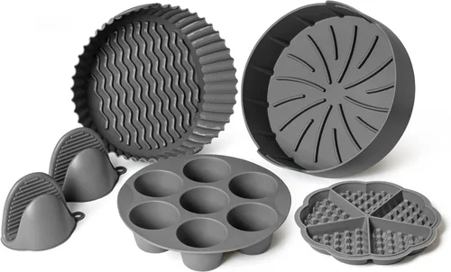 Miniatura 8 de EM Juego de horneado de 4 piezas de forros de silicona para freidora de aire para pasteles, donas, gofres y brownies - Moldes de silicona