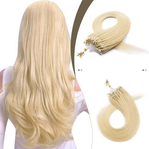 Miniatura 24 de SEGO Extensiones de cabello humano con micro cuentas, extensiones de cabello humano con micro bucle, lacio, natural, fusión fría, 1.76 oz/paquete