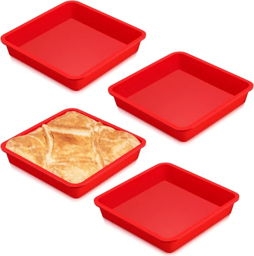 Miniatura 8 de Geetery Juego de 4 moldes cuadrados de silicona para pasteles, molde de silicona para brownies, molde antiadherente para hornear para muffins, pan