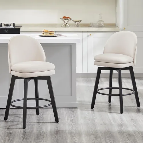 Miniatura 38 de Taburetes de Bar de Altura de Mostrador de 26 pulgadas Tapizados Giratorios con Respaldo y Patas de Madera para Isla de Cocina, Juego de 2, Tela