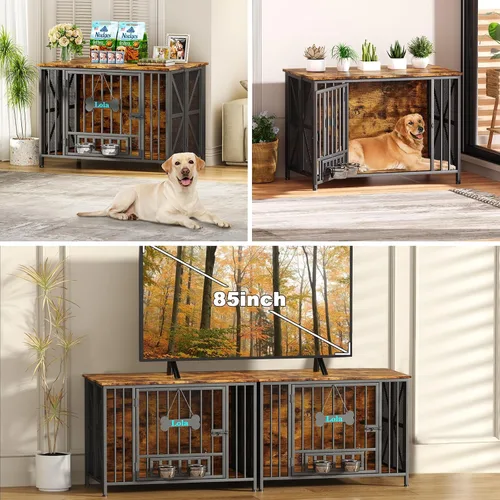 Miniatura 7 de EasyCom Muebles de Jaula Plegable Grande para Perros, 41.3" Jaulas Sin Montaje para Perros Grandes, Perrera de Madera para Interiores con Etiqueta