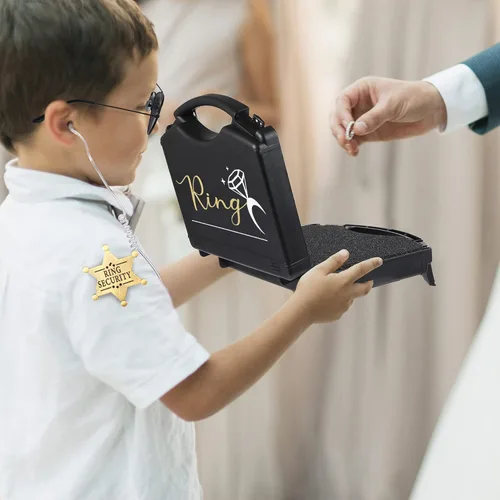 Miniatura 5 de Juego de caja de anillo de seguridad para boda, regalo de gafas de sol, insignia de seguridad y auricular para propuesta de anillo Juego 2