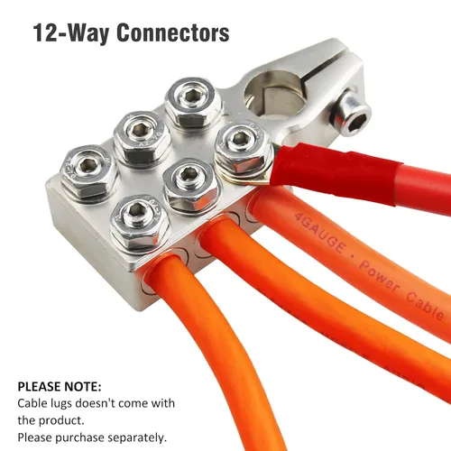 Miniatura 2 de Conectores de terminal de batería, bloque de distribución de batería de 12 vías, 8AWG hasta 4/0 (XL) AWG calibre positivo y negativo (+/-) (par)