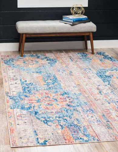 Unique Loom Basilica Collection - Alfombra tradicional vintage de inspiración bohemia con diseño colorido, 5 x 8 pies, azul/beige