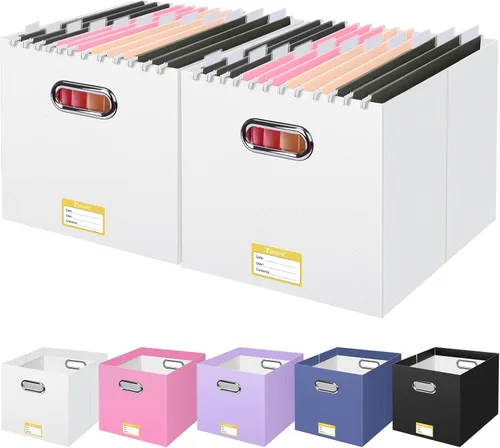 Miniatura 46 de BALEINE Caja organizadora de archivos, organizador de carpetas de archivos de cartón con asa para tamaño carta, caja de archivos colgante plegable