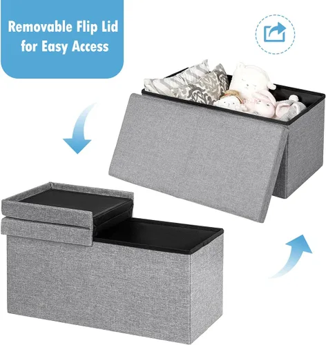 Miniatura 7 de Otomana plegable de almacenamiento con tapa abatible, banco para el extremo de la cama, banco de zapatos de tela con asiento acolchado, taburete