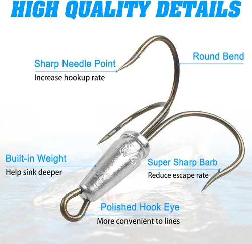 Miniatura 3 de Ganchos de enganche para enganchar ganchos agudos pesados, 4 ganchos de pesca con peso grandes para peces agudos para pesca de cebo, trucha, lubina