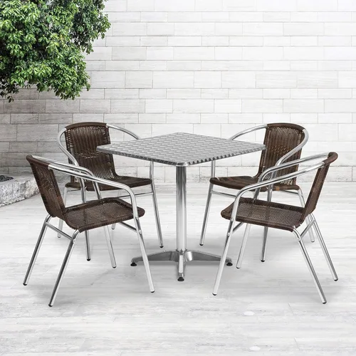 Miniatura 2 de Flash Furniture Lila - Juego de mesa cuadrada de aluminio para interiores y exteriores de 27.5 pulgadas con 4 sillas de ratán marrón oscuro