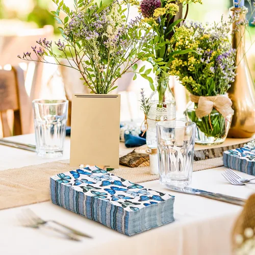 Miniatura 4 de AnyDesign 80 servilletas de mariposa desechables con mariposas azules, servilletas de papel, acuarela, cena, toalla de mano para boda, fiesta