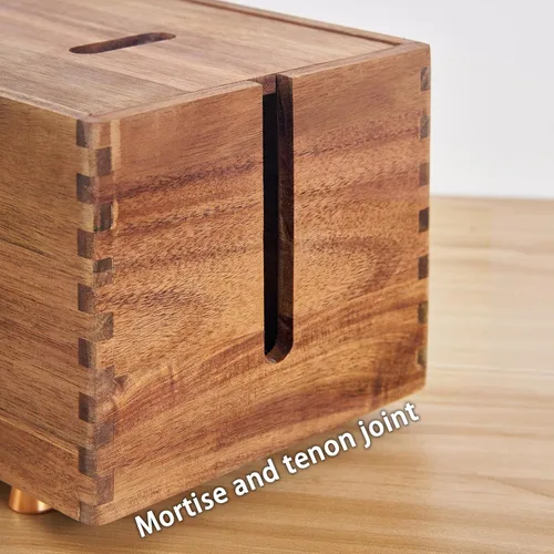 Miniatura 6 de SARUFO Caja de organización de cables de madera de acacia, organizador de cables de madera con 4 pies de metal, organizador para escritorio y piso