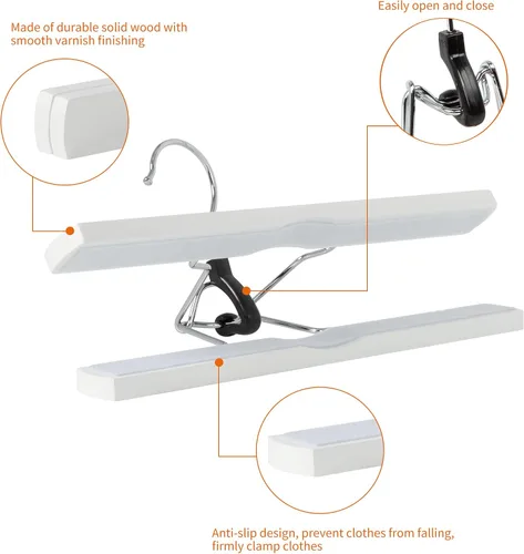 Miniatura 2 de Amazon Basics Perchas de madera para pantalones, color blanco, paquete de 10