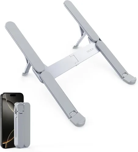 Miniatura 12 de SODI Soporte plegable ultra compacto para laptop, soporte portátil para escritorio y viajes, ajustable, ergonómico soporte de computadora de Azul