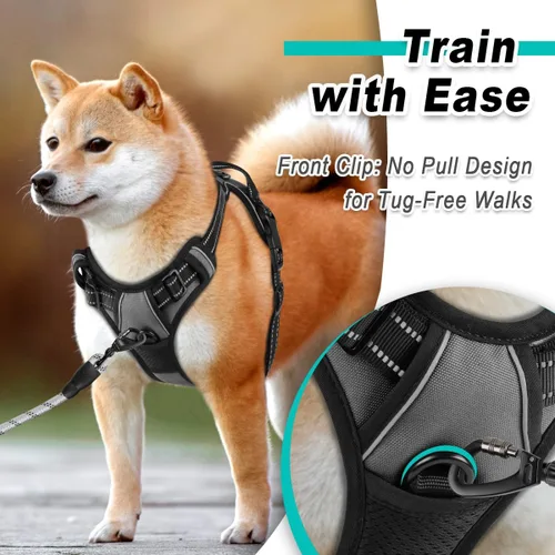 Miniatura 2 de BARKBAY Arnés para perro sin tirones para perros medianos, ajustable, reflectante, cómodo, sin estrangulamiento, resistente - perfecto para Gris