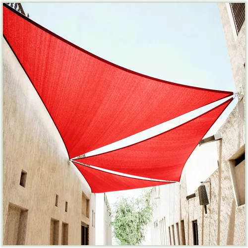 ColourTree 10' x 10' x 10' Toldo tipo vela de lona roja, con malla que bloquea los rayos UV, estilo triángulo TAPT10 - Estándar comercial, Rojo