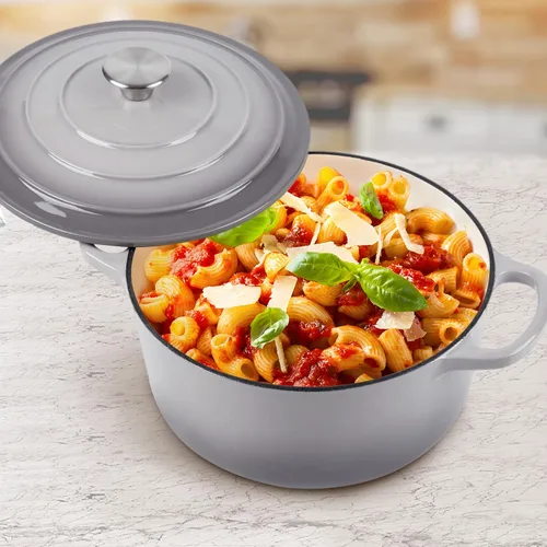 Miniatura 8 de Horno holandés de hierro fundido esmaltado de 6 cuartos de galón con tapa, asas dobles grandes, apto para horno hasta 500 °F, olla redonda clásica
