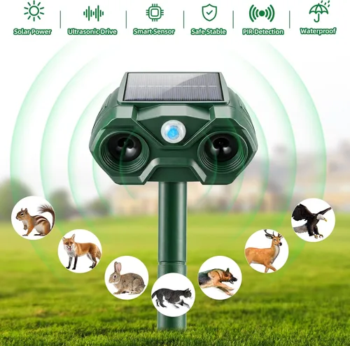 Miniatura 2 de Repelente solar de animales para exteriores, dispositivos repelentes de ciervos recargables por USB y repelente de gatos, coyote, mapache, mapache