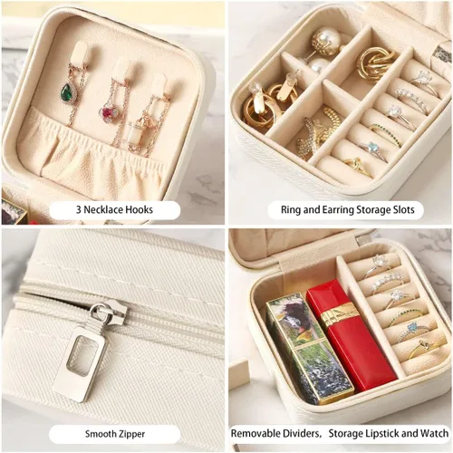 Miniatura 5 de Joyero de viaje, mini cajas de viaje portátiles para joyas, pequeño organizador de joyas para anillos, aretes, colgantes, relojes, collares, lápices