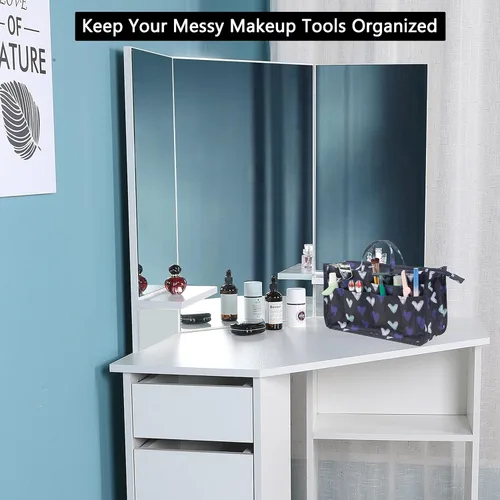 Miniatura 7 de Micom Organizador de cosméticos extensible, con estampado, asas, 13 bolsillos, para cartera de mujer, L, Swallow