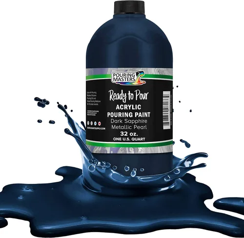 Miniatura 9 de Pouring Masters Royal Blue Metallic Pearl - Pintura acrílica para verter lista para verter – Pintura acrílica líquida premezclada de 32 onzas