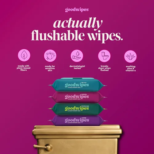 Miniatura 2 de Goodwipes Toallitas desechables para trasero - Vitamina E y aloe - Seguras para alcantarillado y fosa séptica - Toallitas húmedas extra grandes