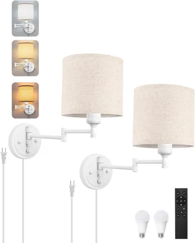 Miniatura 12 de GOODATE Apliques de pared regulables, lámpara de pared con brazo oscilante, juego de dos apliques de pared, lámpara de pared enchufable, juego de 2