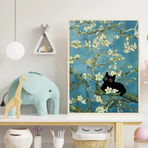 Miniatura 4 de Kits de pintura de diamantes para adultos, pintura de diamante de gato negro 5D, arte de diamantes para adultos, diamantes redondos de taladro