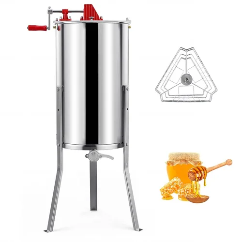 Goplus Extractor de miel de 3 marcos, giratorio manual de miel de acero inoxidable con puerta de flujo por gravedad inferior y tapa transparente,