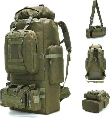 King'sGuard - Mochila de 100L para camping y senderismo, mochila Molle estilo militar para acampar, mochila de día, Verde Armada (ArmyGreen), Grande