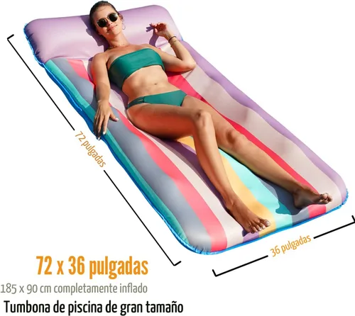 Miniatura 6 de PARENTSWELL Flotador de gran tamaño de 72 x 38 pulgadas, silla de salón extragrande cubierta de tela con reposacabezas, tumbona inflable