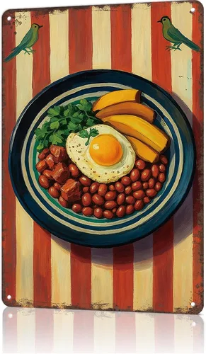 Cartel de metal vintage divertido de Bandeja Paisa, arte de pared para el hogar, sala de estar, oficina, bar, decoración de 8 x 12 pulgadas