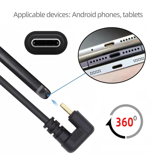 Miniatura 5 de xiwai USB2.0 Tipo-A a Tipo C USB-C macho a macho Cable de datos de alimentación 480Mbps negro opuesto en forma de U en ángulo trasero