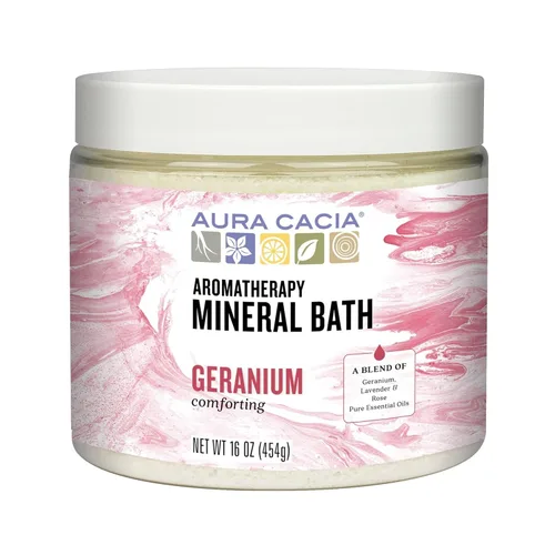 Miniatura 4 de Aura Cacia Baño mineral de aromaterapia, geranio reconfortante, tarro de 16 onzas