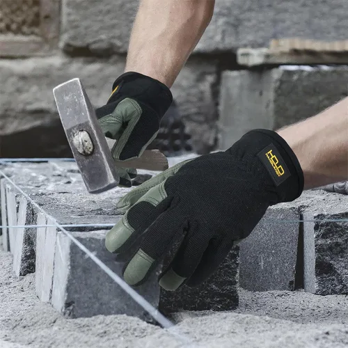 Miniatura 3 de HANDLANDY Guantes de jardinería de cuero para hombre, guantes de trabajo utilitarios para mecánicos, construcción, conductor Verde oliva (1 par)