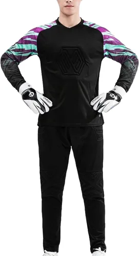 Miniatura 2 de Fldy Conjunto de camiseta y pantalones de portero acolchados para hombre para adultos y niños, camiseta de portero de fútbol de manga larga, kit