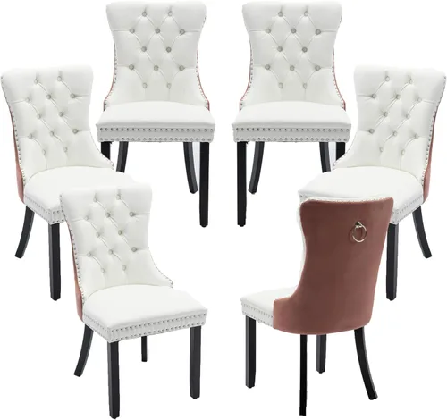 Miniatura 30 de LKTART Juego de 2 sillas de comedor de terciopelo, sillas de comedor copetudas con ribete de anillo de clavo, silla de comedor tapizada con patas