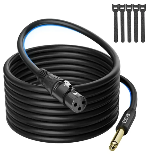 Miniatura 6 de Elecan XLR hembra a 1/4 de pulgada 0.250 in TS mono cable de micrófono 4 pies, adaptador de cable de conexión profesional desequilibrado