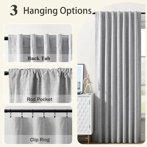 Miniatura 5 de Miss Seltex - Cortinas de lino 100% opacas para dormitorio, con aislamiento térmico, con textura de lino, con pestaña trasera, cortinas opacas