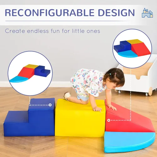 Miniatura 5 de Qaba Juego de espuma para niños pequeños y niños, fácil de limpiar, 4 piezas, suave escalador interior y seguro para niños para gatear o deslizarse