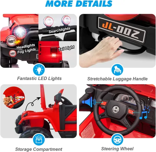 Miniatura 8 de Funda para camión y automóvil de 2 plazas, automóvil eléctrico para niños de 12 V con control remoto parental, música, Bluetooth, reproductor de Rojo
