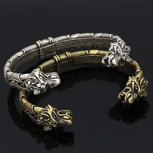Miniatura 2 de Pulsera de brazo vikingo nórdico para hombre, con cabeza de lobo Fenrir