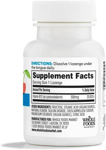 Miniatura 2 de 365 by Whole Foods Market, Pastillas de vitamina B12 de 500 mcg, sabor a cereza natural, vegano, 50