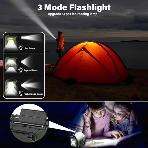Miniatura 6 de Radio meteorológica de emergencia de 12000 mAh, radio solar con manivela, radio portátil AM/FM/NOAA con 2 paneles solares, 3 métodos de carga