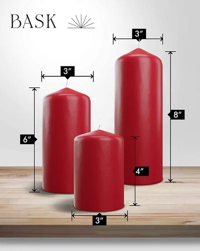 Bask Velas de pilar superior de cono – Elegantes velas rojas – Juego de 3 velas de pilar rojo – 3 x 4 pulgadas, 3 x 6 pulgadas y 3 x 8 – Velas