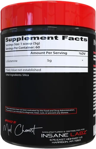 Miniatura 2 de Insane Labz Glutamina, 0.18 oz Porción, 60 porciones.