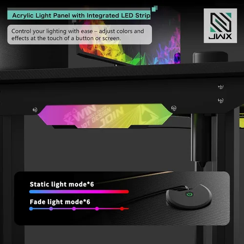 Miniatura 5 de JWX - Escritorio de pie de 4 patas con motor doble, diseño de gestión de cables abatible con luz LED acrílica