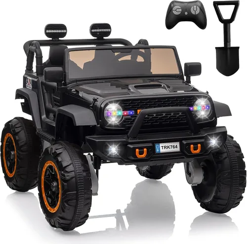 Auto de juguete de 24 V, control remoto, 4 ruedas, auto eléctrico para niños pequeños, niños y niñas, vehículo motorizado de 2 plazas, color negro