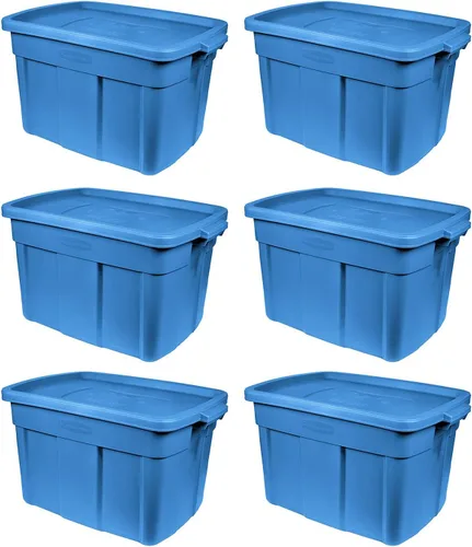 Miniatura 11 de Rubbermaid Roughneck Tote - Paquete de 6 unidades, 10 galones, fabricado en Estados Unidos, color azul patrimonio, contenedores de almacenamiento