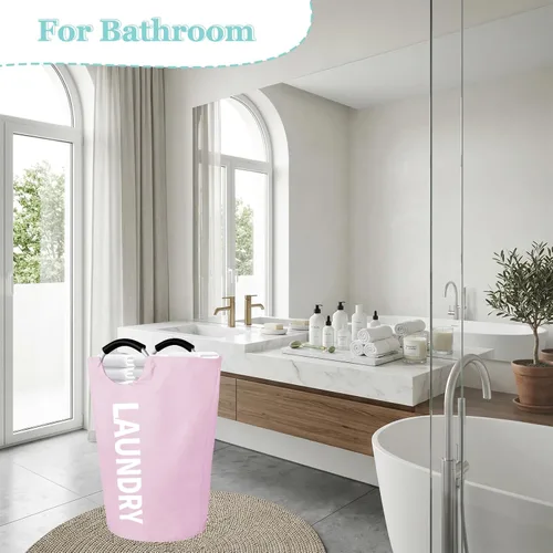 Miniatura 9 de WOOHA Cesta de lavandería grande de 115 litros, cesta plegable para ropa, cestas altas de tela plegables para dormitorio, armario, baño, Rosa