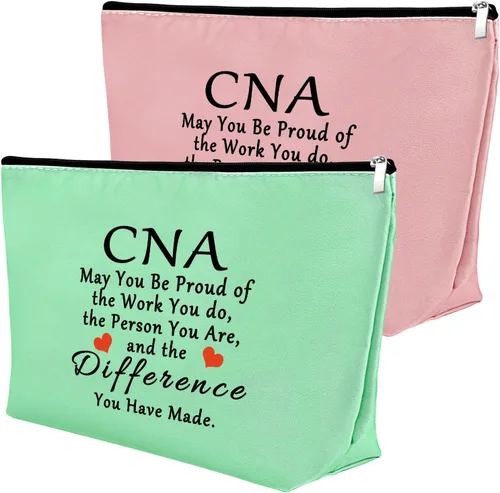 Miniatura 11 de Mxrymvu Regalos de la semana de CNA Bolsas de maquillaje Regalos de agradecimiento CNA, 2 piezas beige.