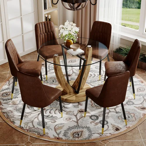 Miniatura 13 de JUFU Juego de mesa de comedor redonda para 4, mesa de comedor de 48 pulgadas con mesa de mármol sintético y 4 sillas tapizadas, moderno juego